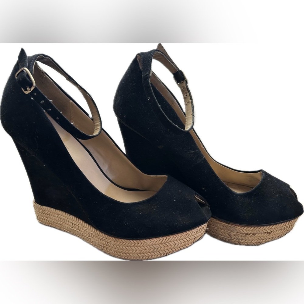 Zara Basic Black Peep Toe Wedges - image 1